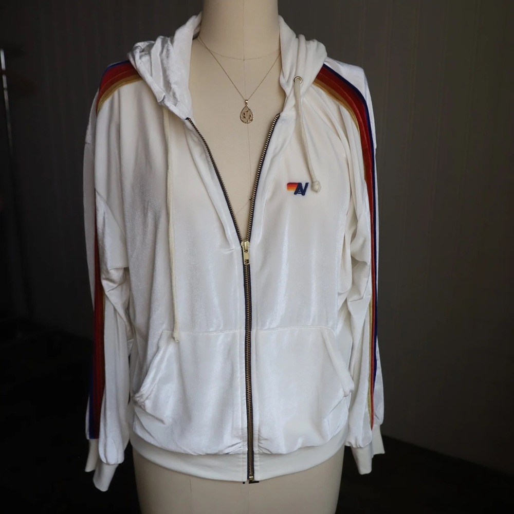 Aviator Nation velour zip up with Multicolor Stripes